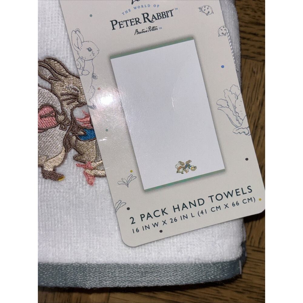 Peter Rabbit 2 Pk Hand Towels Spring Flowers Embroidered Easter Beatrix Potter - Picture 4 of 4